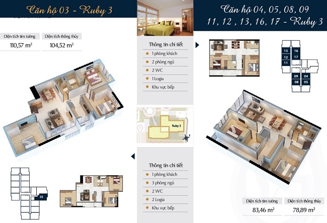 Mặt bằng căn hộ Ruby 3 Goldmark City
