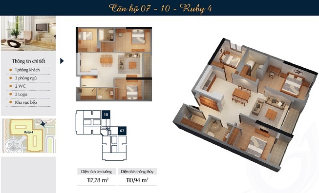 Mặt bằng căn hộ Ruby 4 Goldmark City