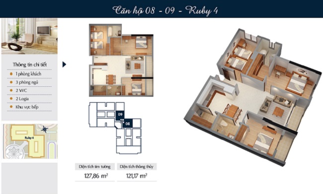 Mặt bằng căn hộ Ruby 4 Goldmark City